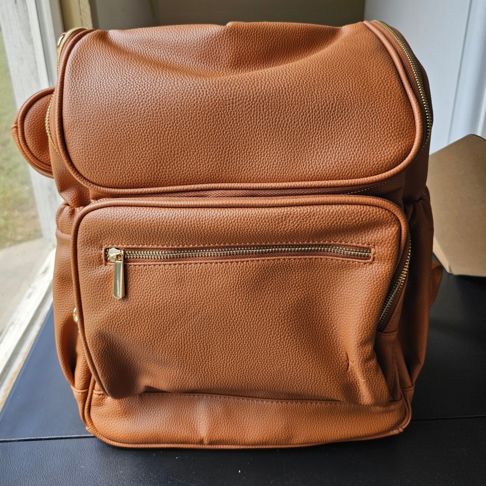 Kovale Collective Tan Vegan Leather Diaper Bag Backpack with 5 Accessories New - Picture 7 of 16